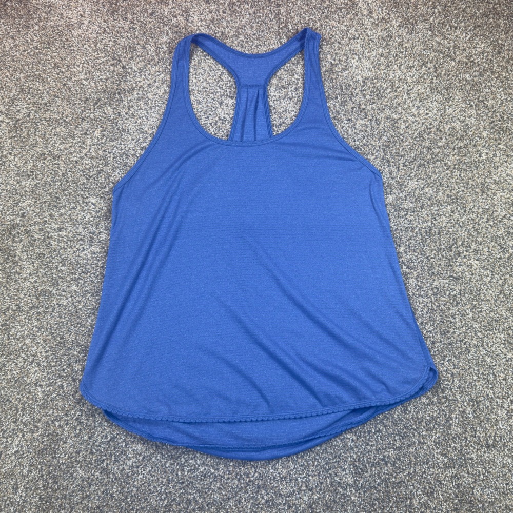 Lululemon Blue Striped‎ Racerback Tank Top Pleated Back Activewear Womens